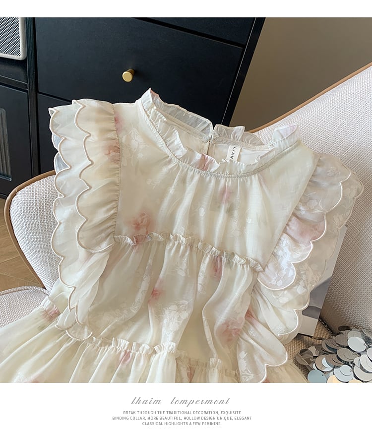 【tops】ギャザー花柄ブラウスF7505