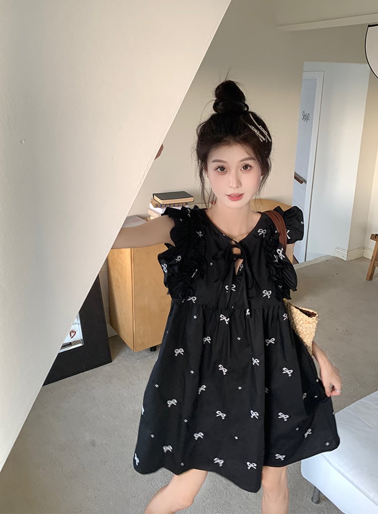 【dress】リボン刺繍ワンピース　M25039