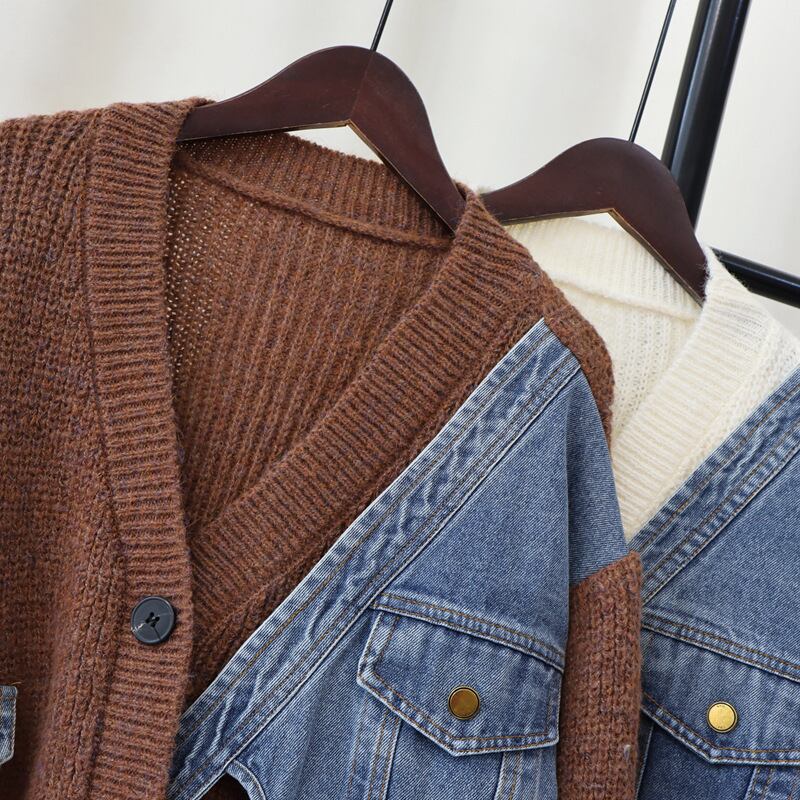 【outer】デニム切り替えニットカーデ　M27542