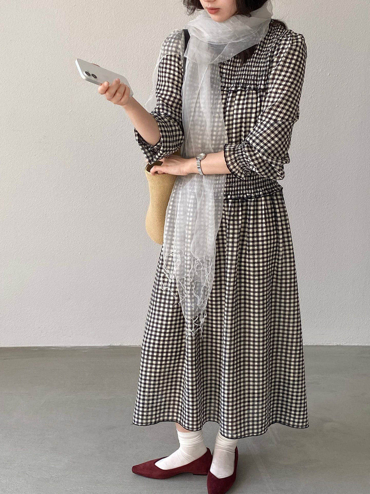 【dress】チェック柄ロングワンピース Q8249