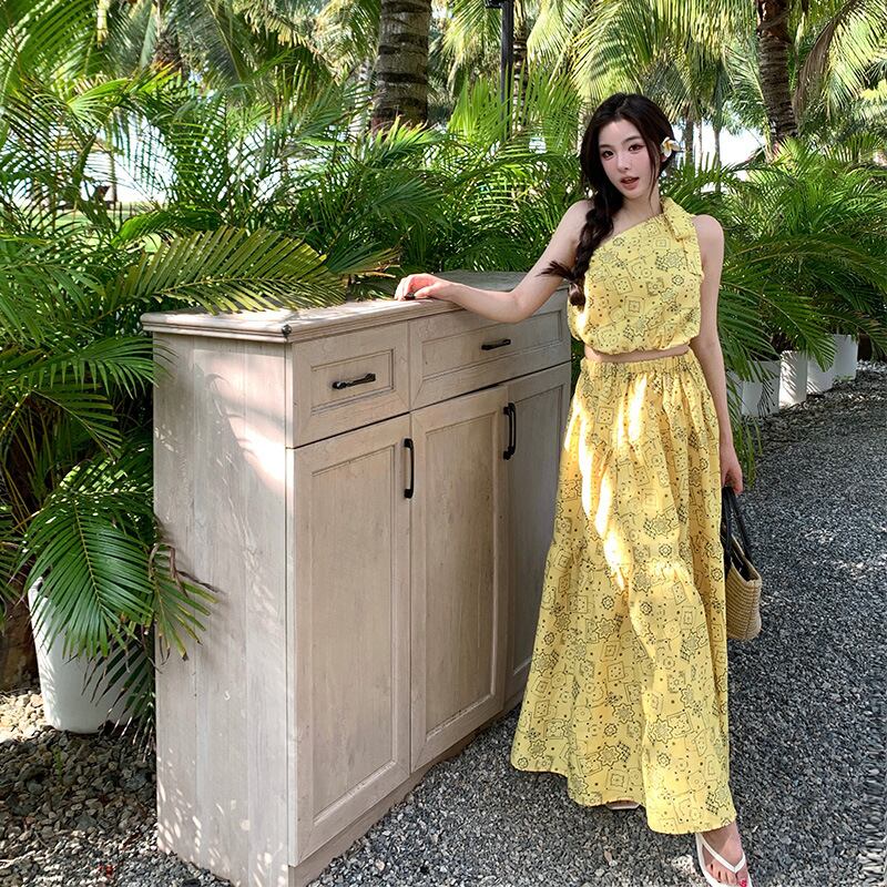 【set】花柄トップス+スカート２点セットG21326