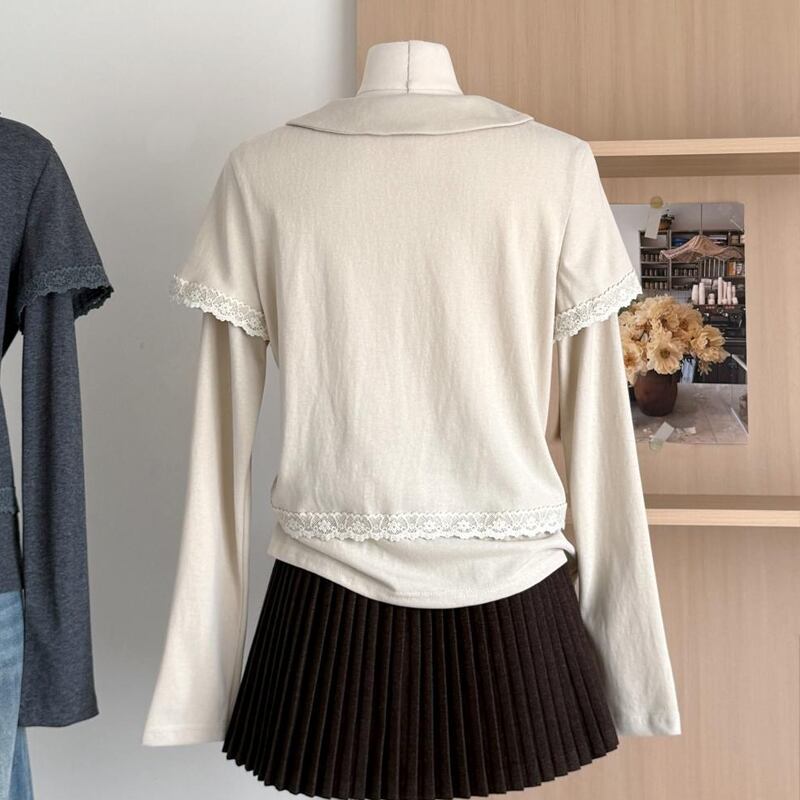 【tops】ピーターパンカラーフェイクレイヤードトップス Q7819