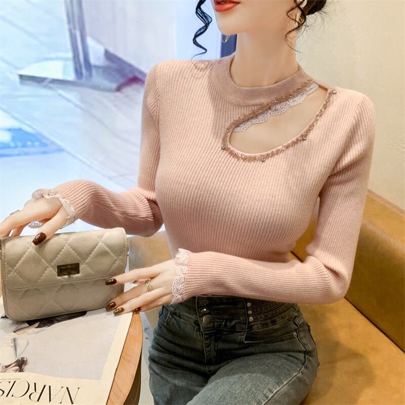 【tops】レース切り替えニットトップス　M28664