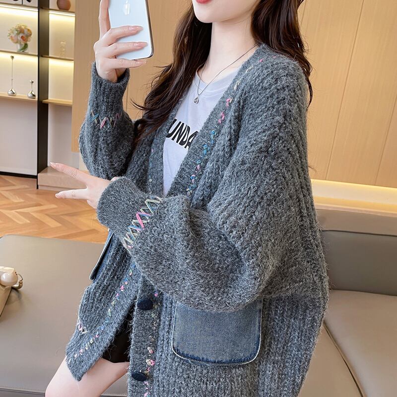 【outer】デニムドッキングニットカーディガン Q7187