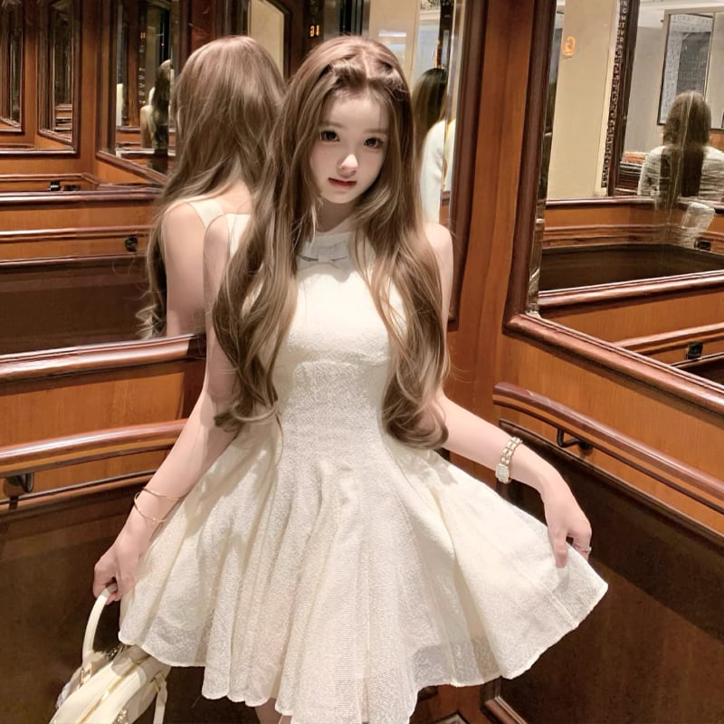 【dress】リボン付ノースリーブミニワンピース Q7968