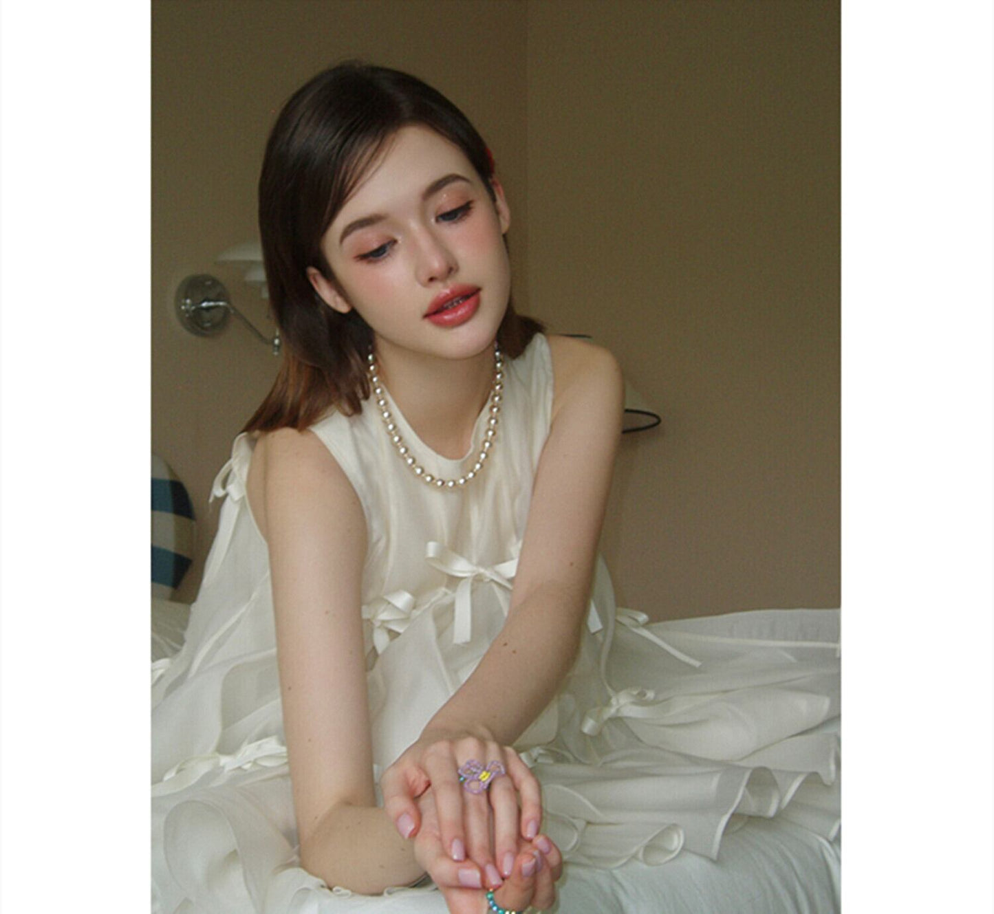【tops】リボンペプラムノースリーブトップス　N3011