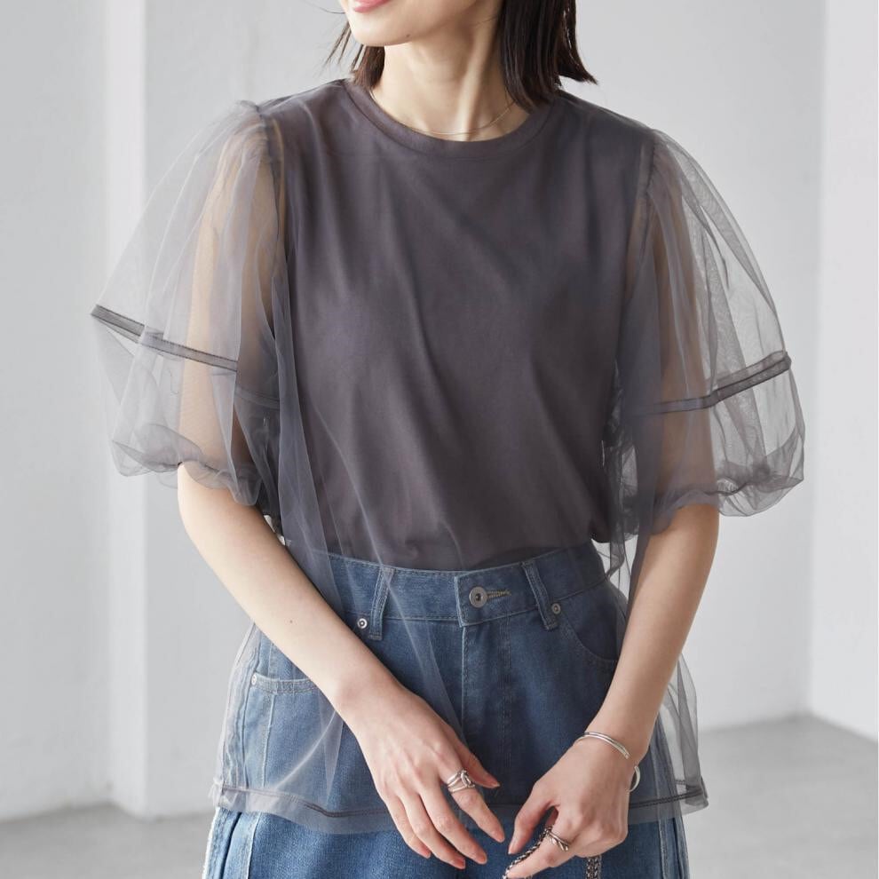 【tops】チュールコンビTシャツ　M30196