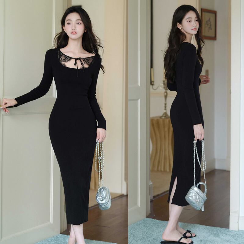 【dress】スクエアネックニットワンピース Q7047