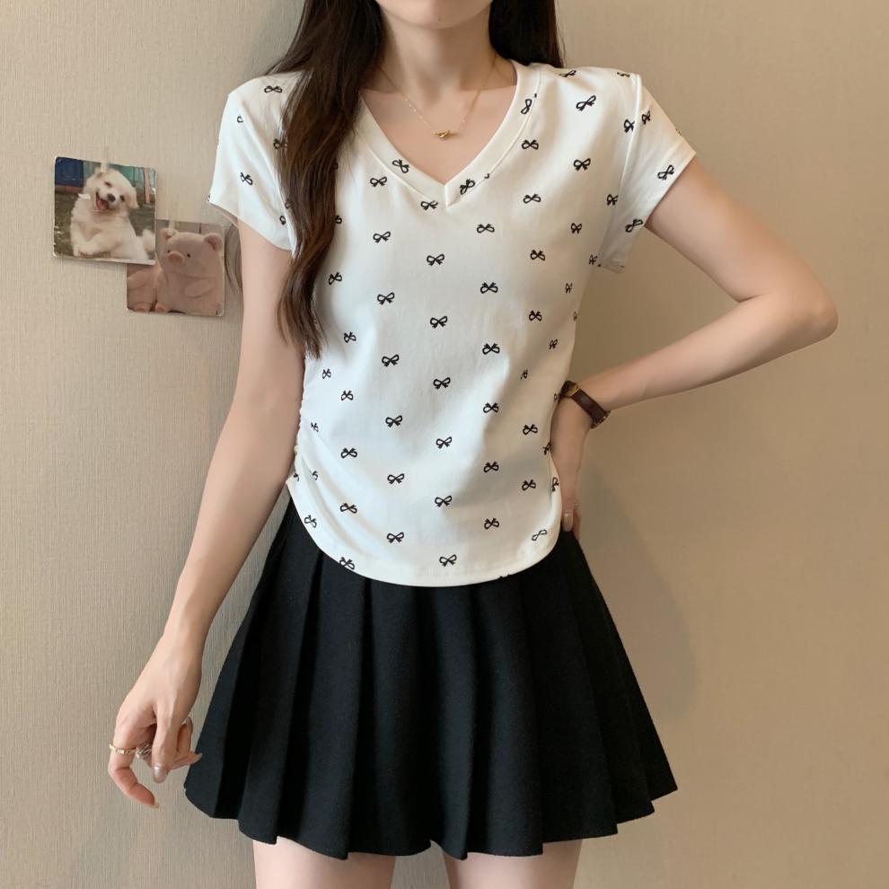 【tops】VネックプリントTシャツG21043