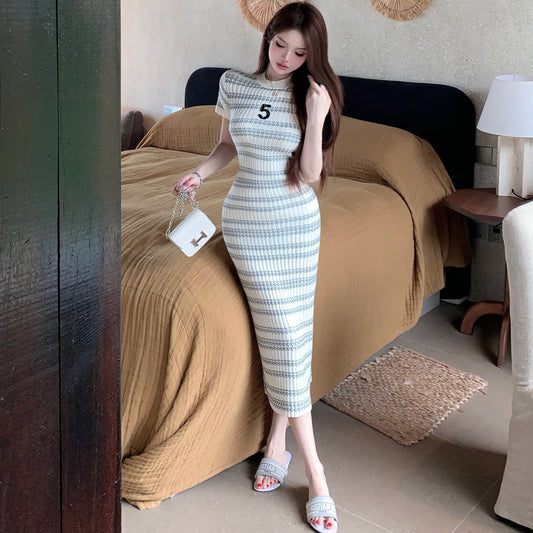 【dress】ストライプ柄ニットワンピースG21837
