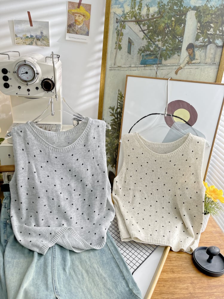 【tops】ノースリーブドット柄トップス　M24555