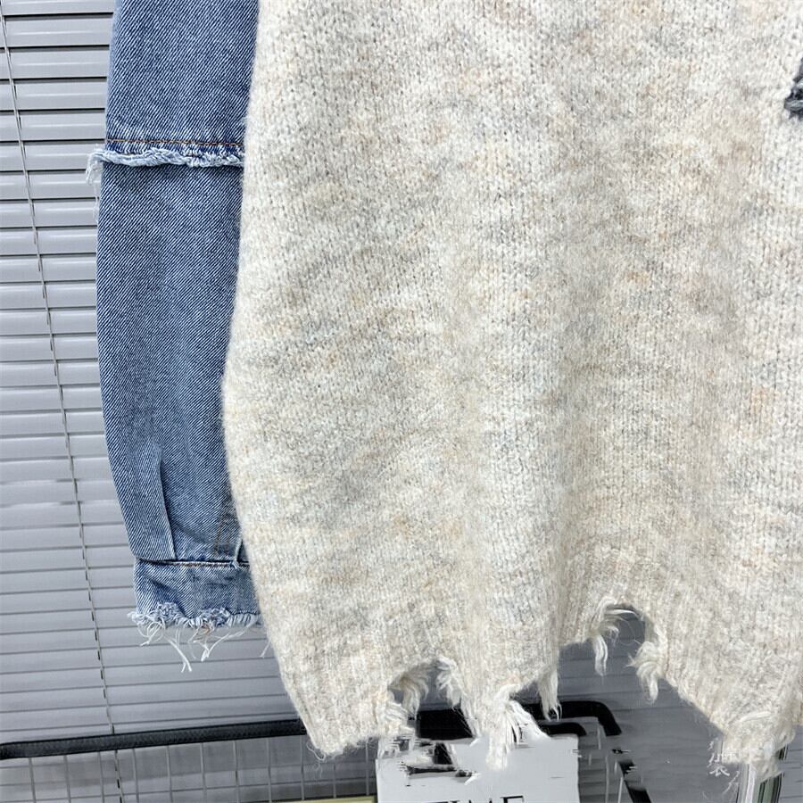 【tops】デニム切り替えニットセーター　M29323