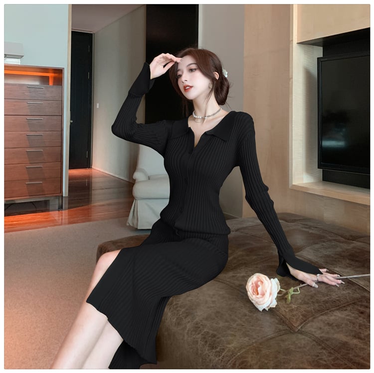 【dress】ボタンデザインニットワンピース　M28240