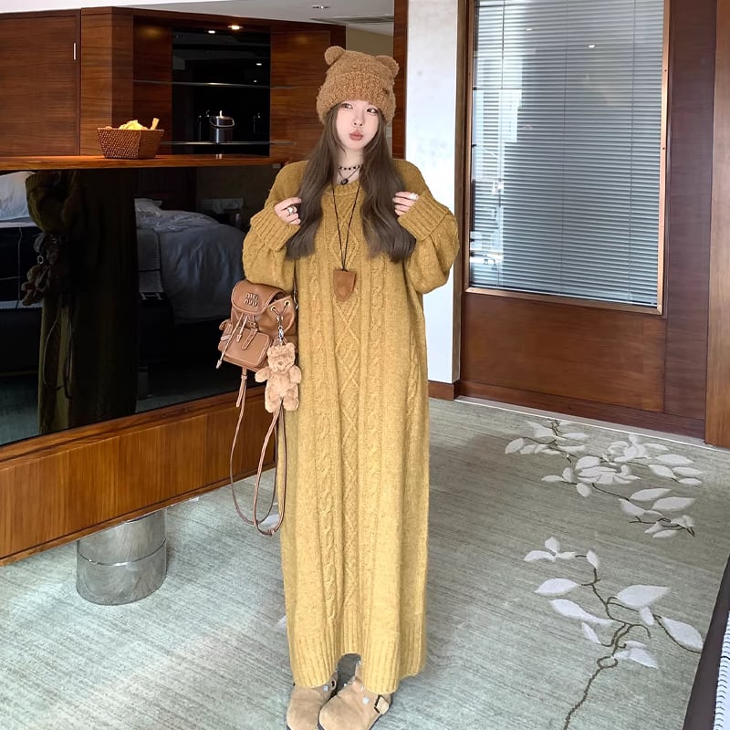 【dress】ロングニットワンピース Q7697