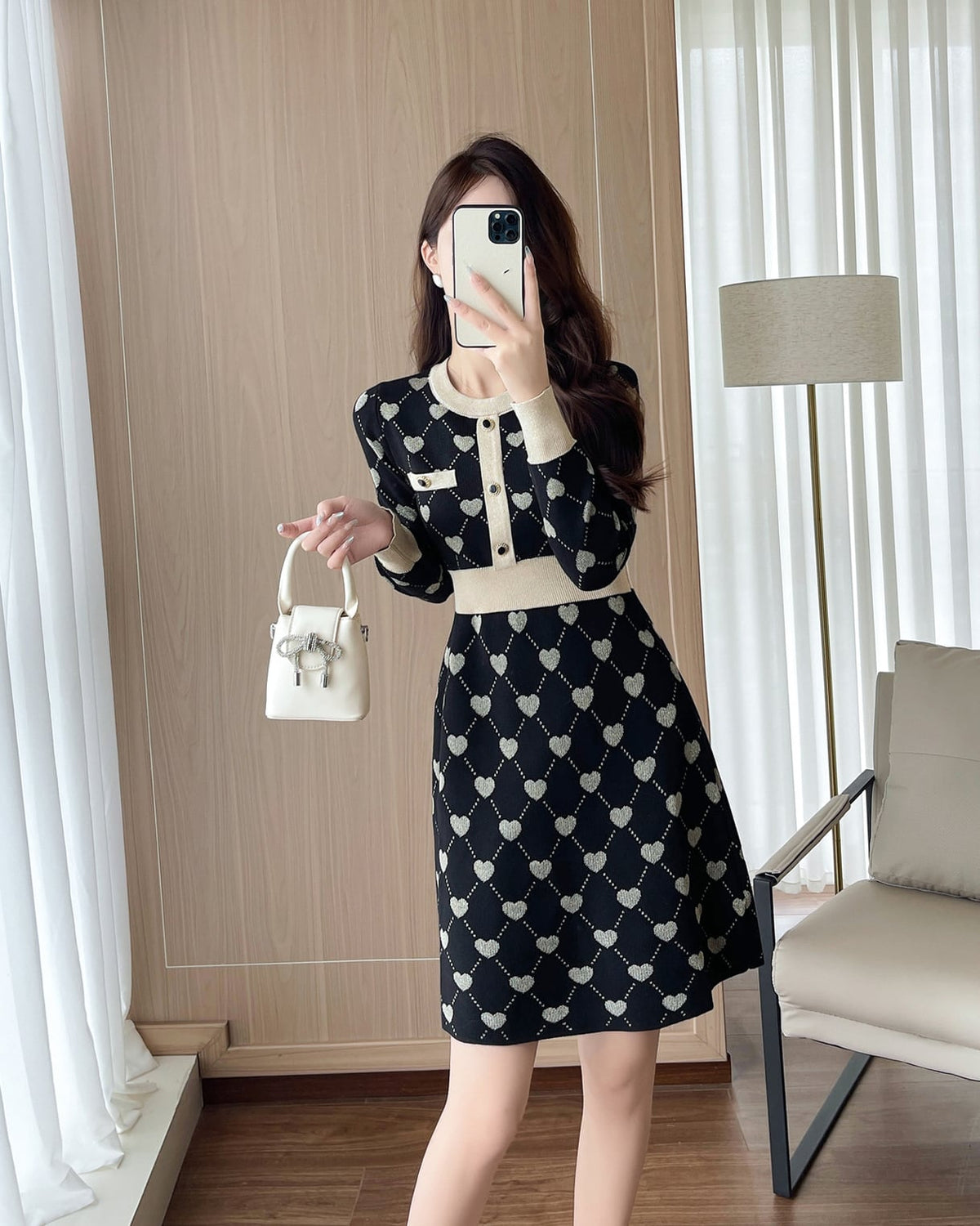 【dress】ハート柄ニットワンピース Q7296
