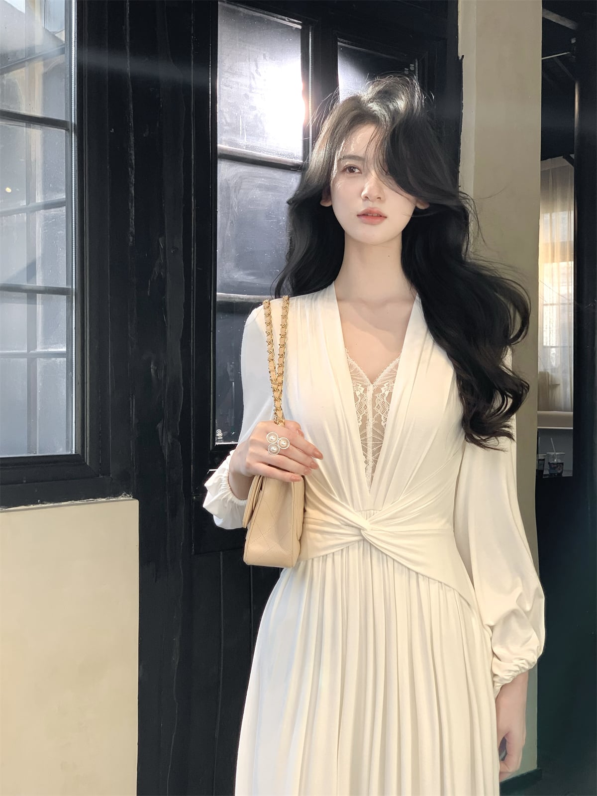 【dress】レースドッキングロングワンピース　N3450