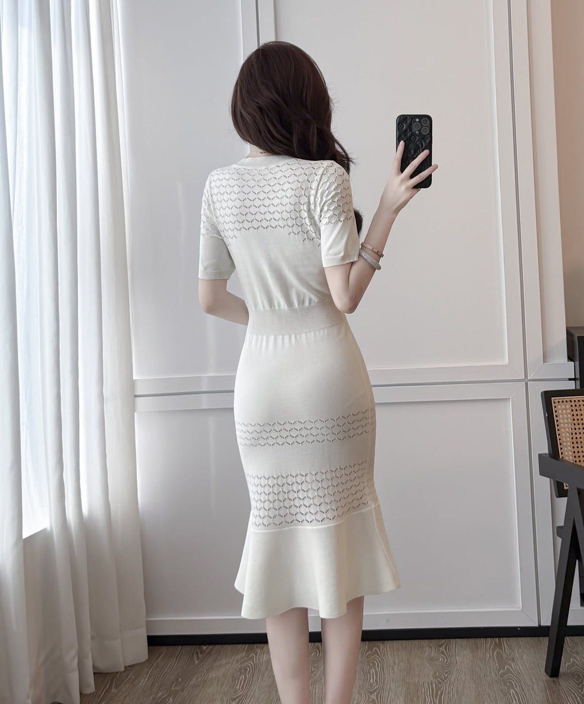 【dress】半袖ニットマーメイドワンピース Q8494