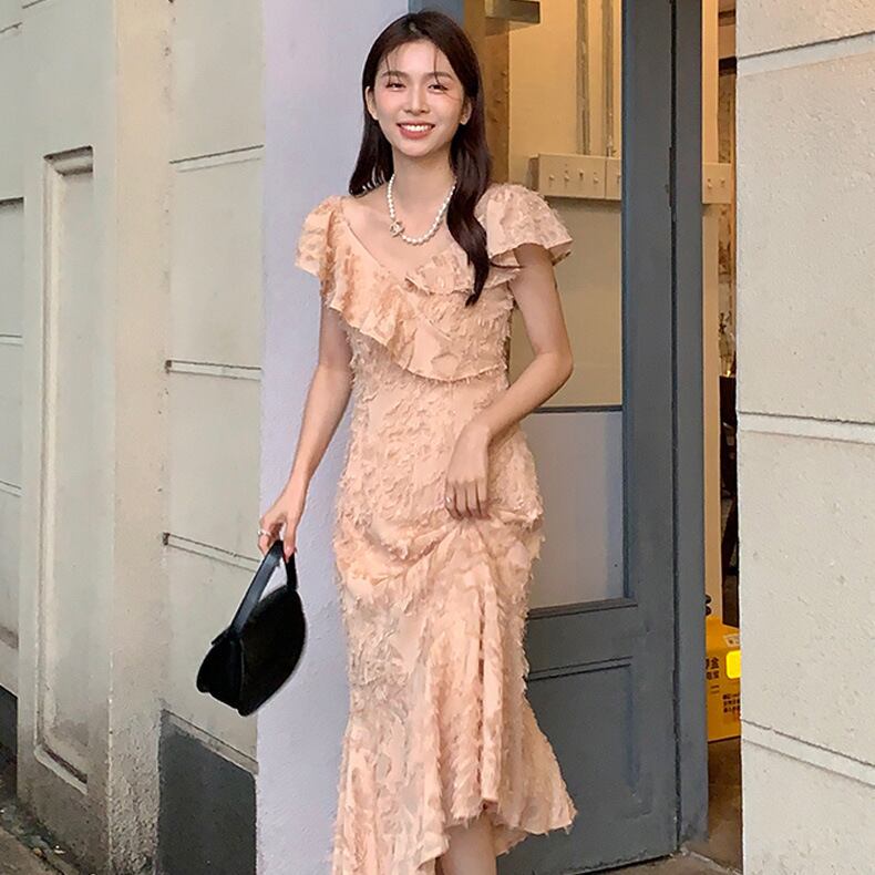 【dress】Vネックフリンジワンピース G20071