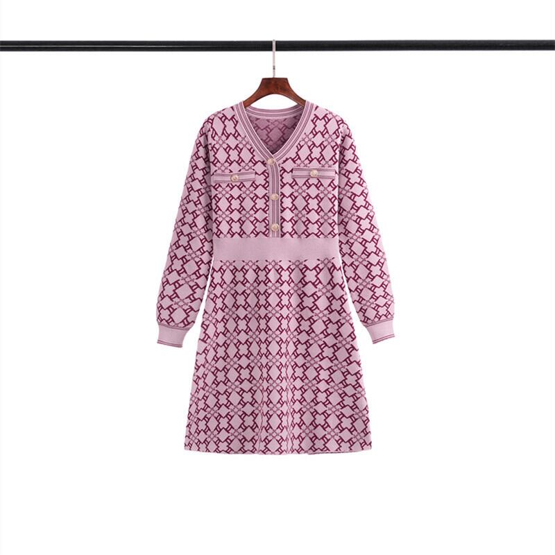 【dress】Vネックニットワンピース　M28425