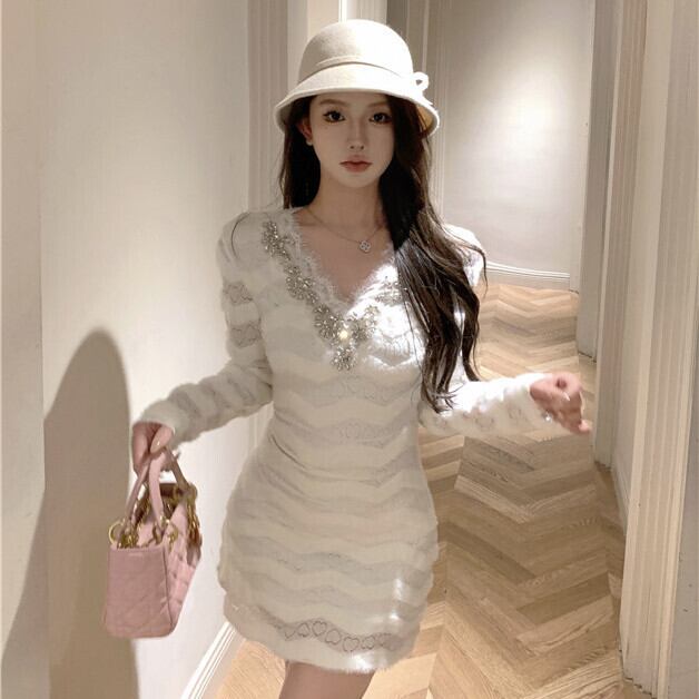 【dress】ビジューレースデートワンピース　M28176