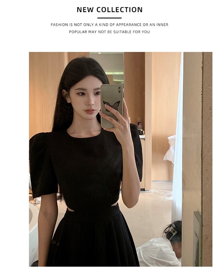 【dress】透かし彫りパフスリーブワンピース G21056