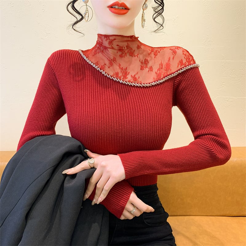 【tops】レースドッキングニットトップス　M28083