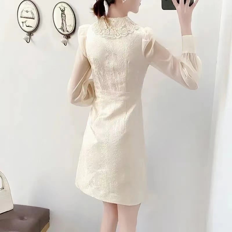 【dress】高級感溢れる春新作ドールカラー長袖ランタンスリーブ韓国ファッション無地OL通勤ワンピースF1806