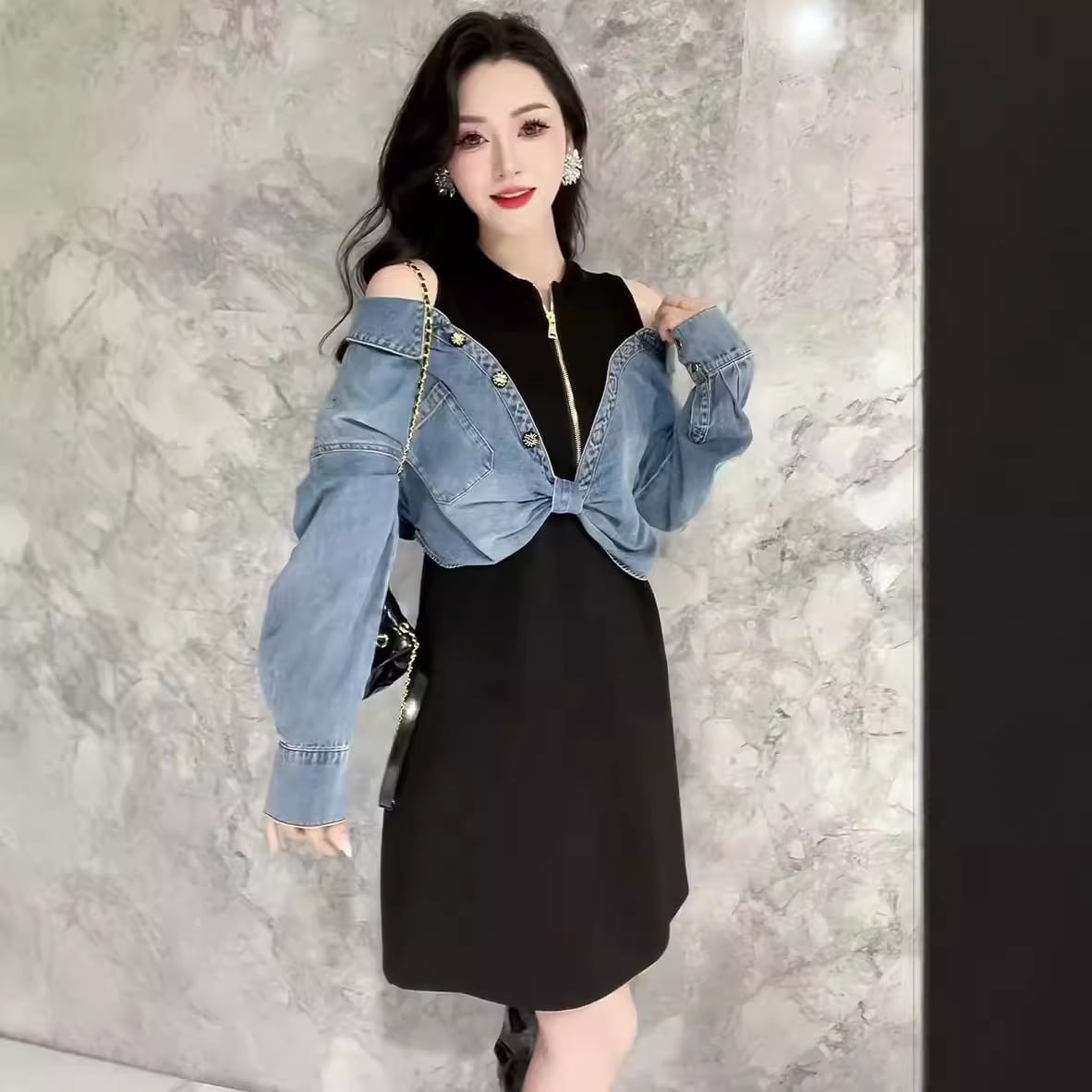 【dress】デニム切り替えワンピース　M26417