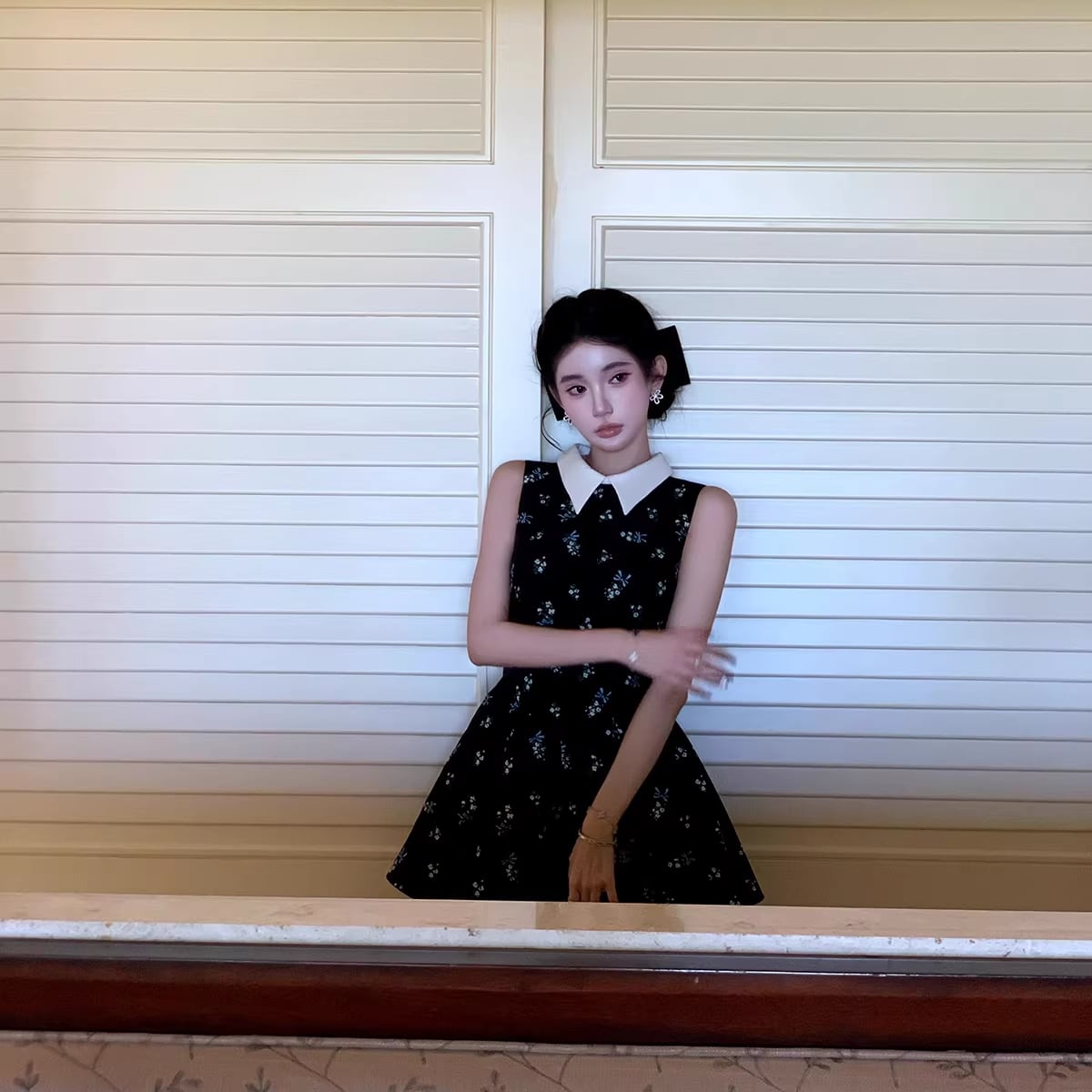 【dress】ノースリーブ花柄フレアミニワンピース Q8413