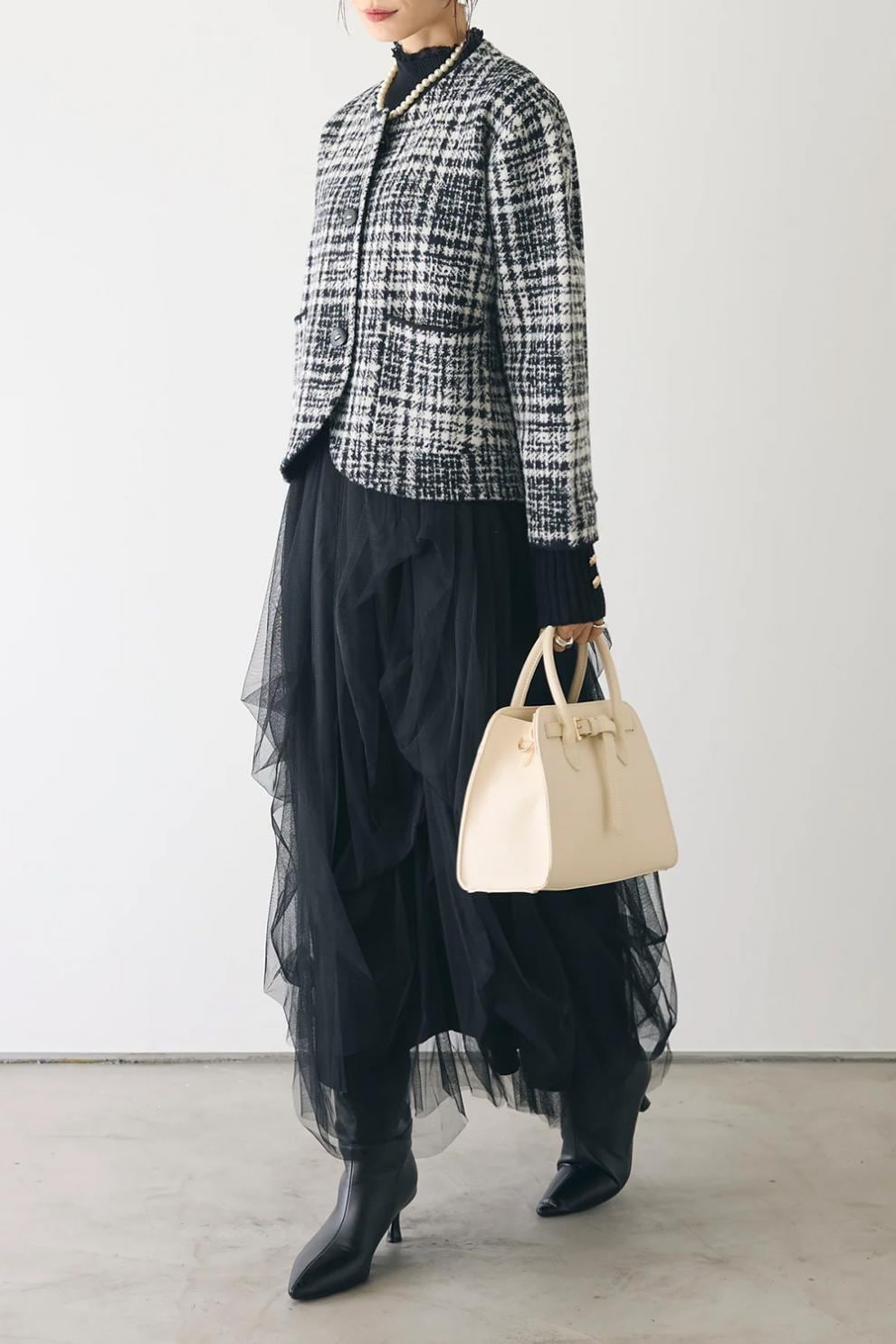 【outer】チェック柄ショートコート　M28385