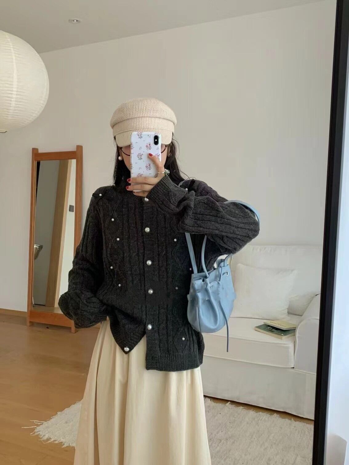 【outer】リボン付きニットカーデ　M25677