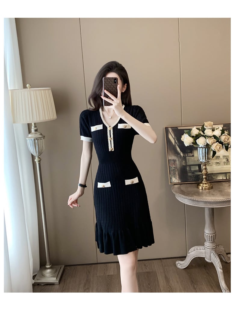 【dress】Vネックマーメイドニットワンピース G20250