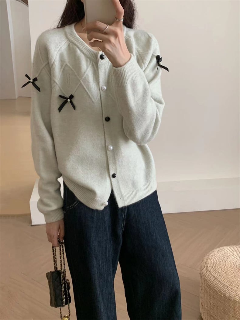 【outer】リボン付きニットカーデ　M25988