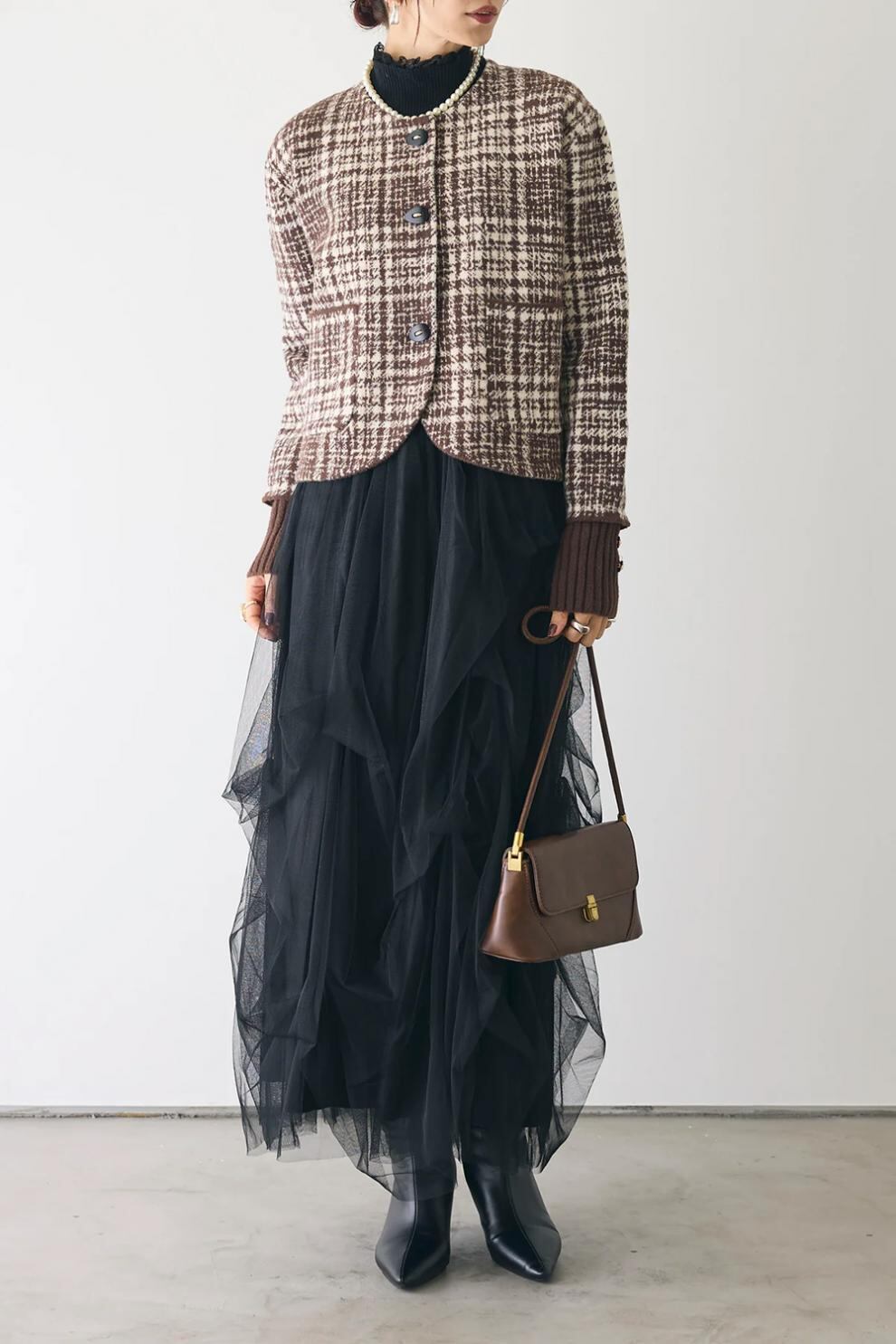 【outer】チェック柄ショートコート　M28385