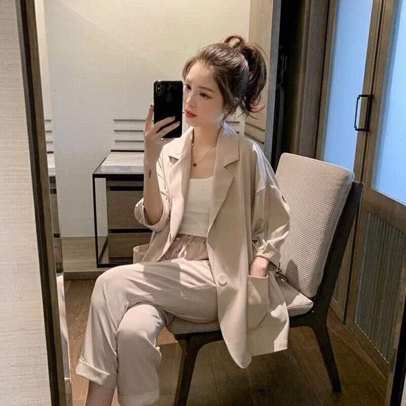 【set】美人度アップ!韓国系スウィート洋気カジュアルハイウエストスーツ２点セット G0115