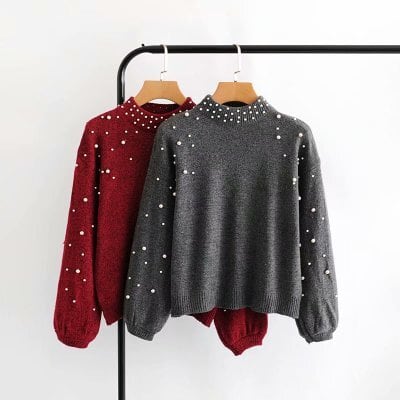 【tops】パールニットセーター　M19042