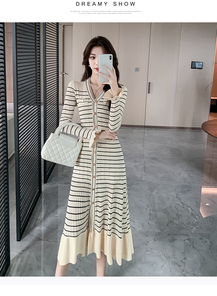 【dress】Vネックニットワンピース　M26334