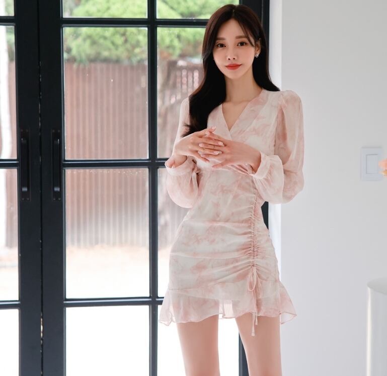 【dress】Vネックギャザーフリルワンピース G21273