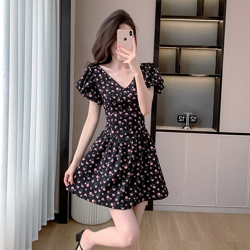 【dress】リボン付き花柄ワンピース　M24337