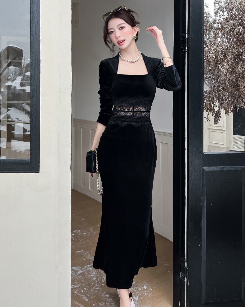 【dress】レースドッキングマーメイドワンピース Q7287