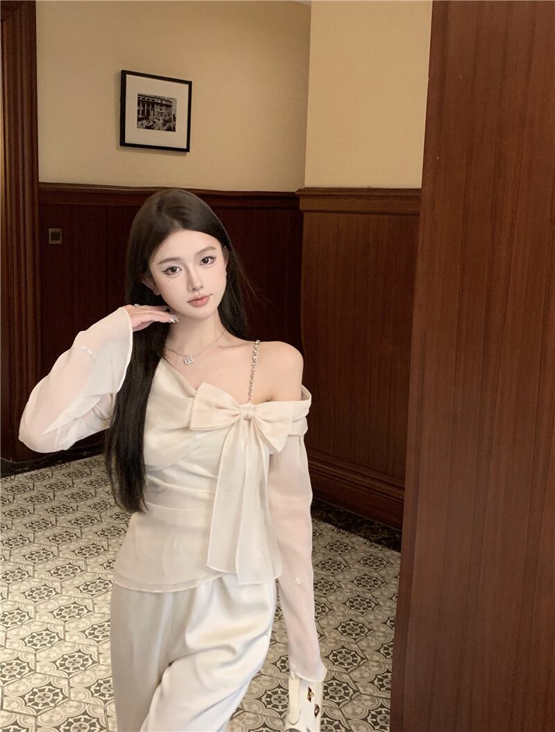 【tops】リボン付きオフショルダートップス　M28459
