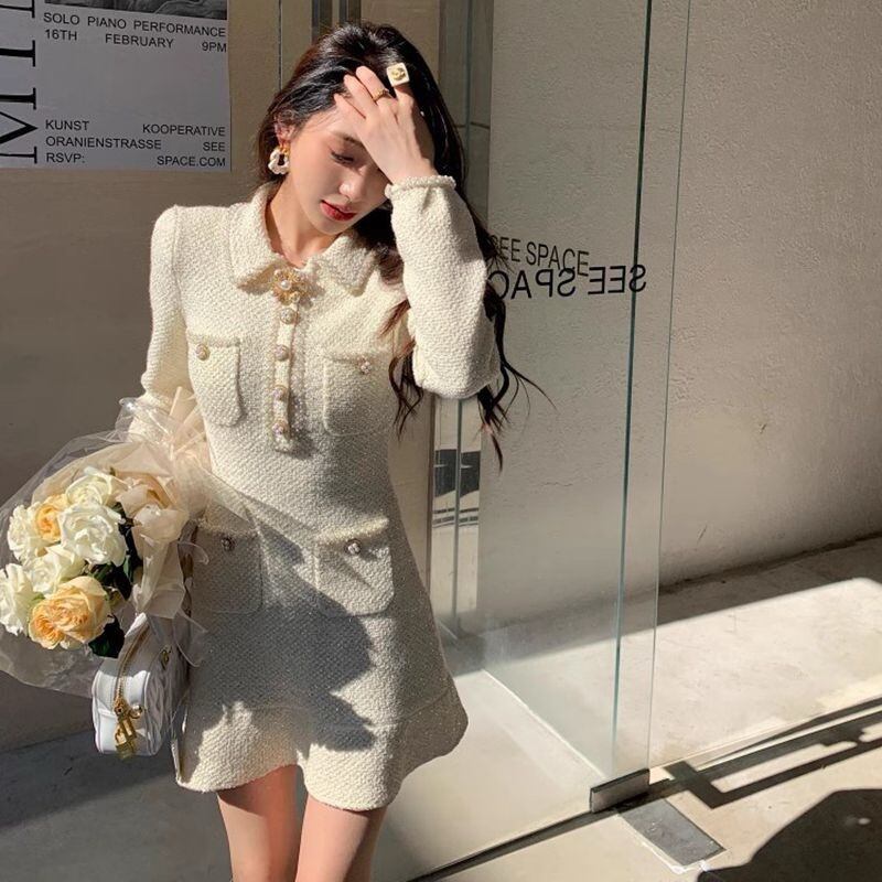 【dress】折り襟ニットワンピース　M27657