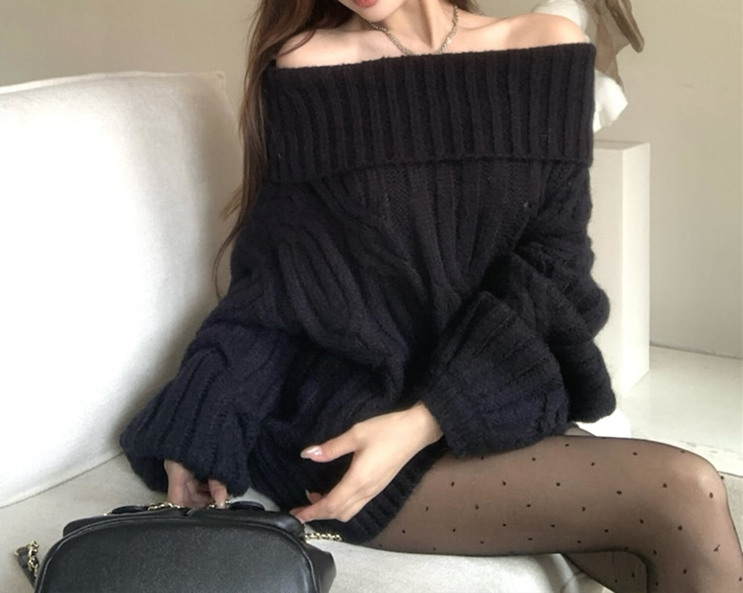 【tops】オフショルダーラップニットセーター　M27604