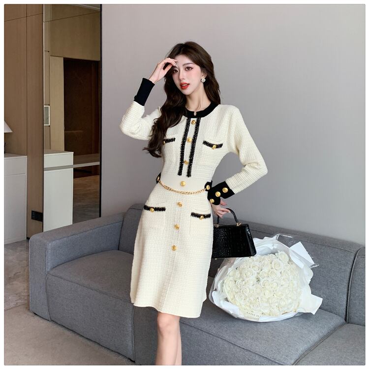 【dress】秋冬長袖ニットワンピース G18991