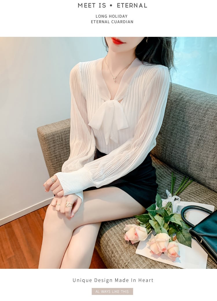 【tops】Vネック切り替えニットブラウスG16806