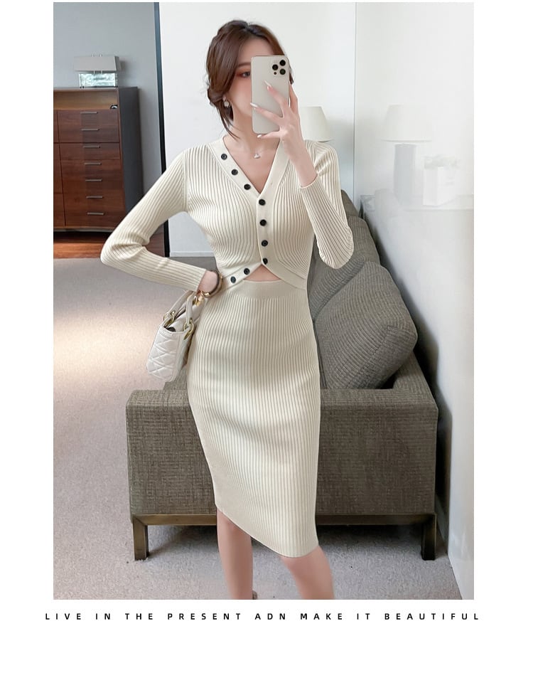 【dress】ボタンデザインニットワンピース　M26264