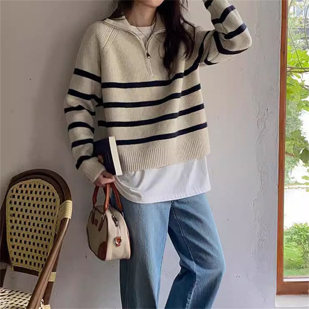 【tops】ボーダー柄ニットセーター　M25966