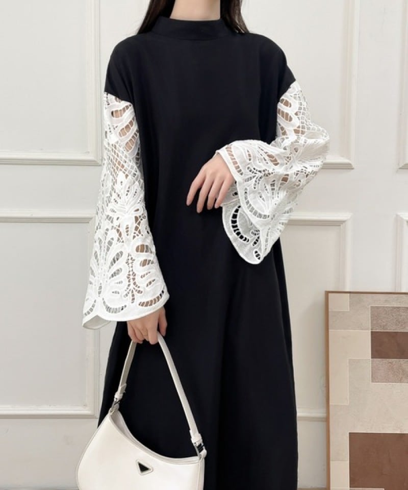 【dress】レース切り替えワンピース　M24076