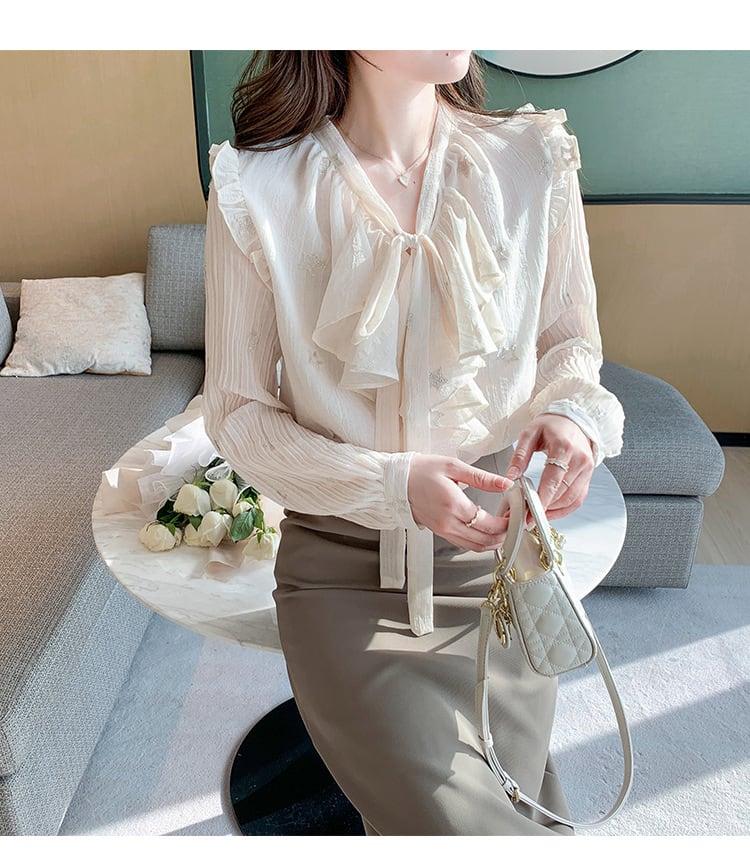 【tops】リボン付きシャツトップス　M28617