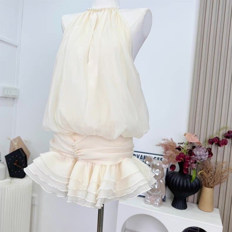 【dress】ホルターネックパールワンピース　M30536